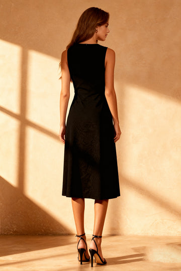 Satin A Line Round Neck Little Black Dress